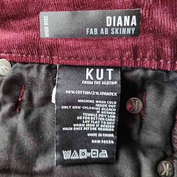 Kut From The Kloth Diana High Rise Fab Ab Skinny Corduroy Maroon Pants Womens 4 - Picture 6 of 8